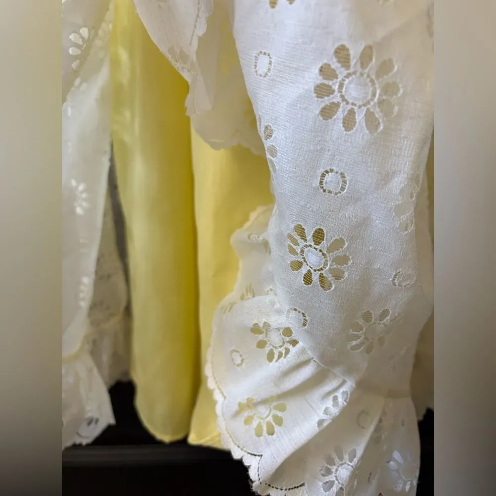 Ruth Of Carolina Vintage White Eyelet Flower Long Yellow Lined Dress 12 Girls 🌼